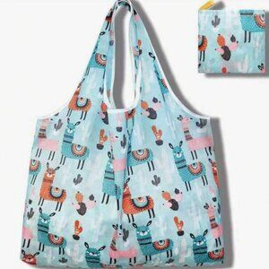 Llama - Alpaca Shopping Tote Bag Packable Blue 1